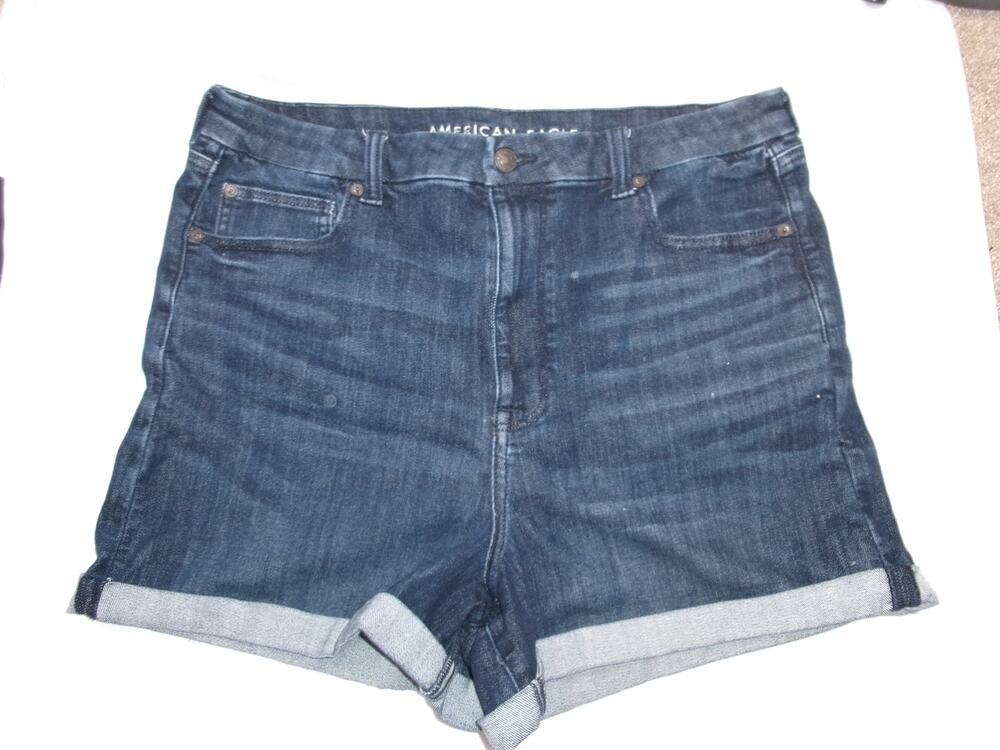 American Eagle Curvy Super Hi-Rise Shortie Shorts Dark Wash Size 18